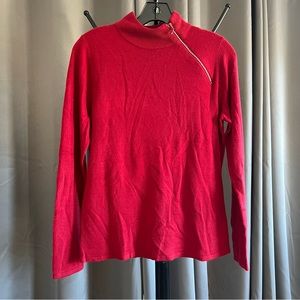 Red Sweater with Rhinestone Side Neck Zipper.